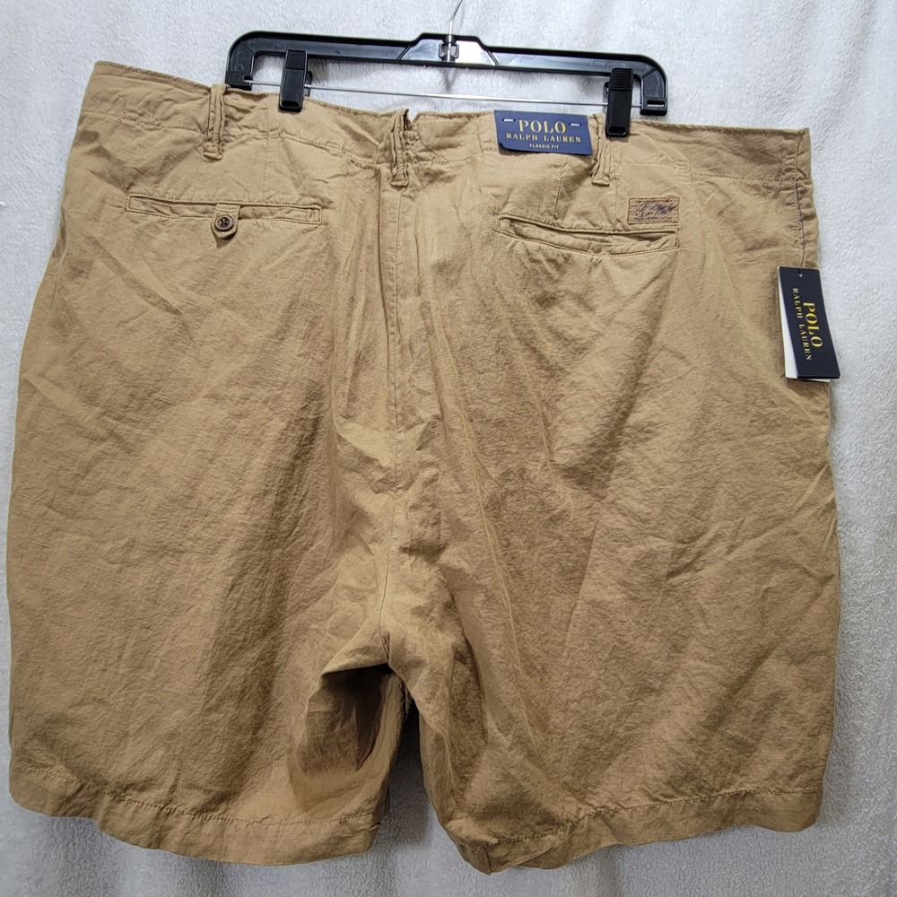 NWT Polo Ralph Lauren Mens Classic Fit Linen Blend Shorts Tan 46B Luxury Beige